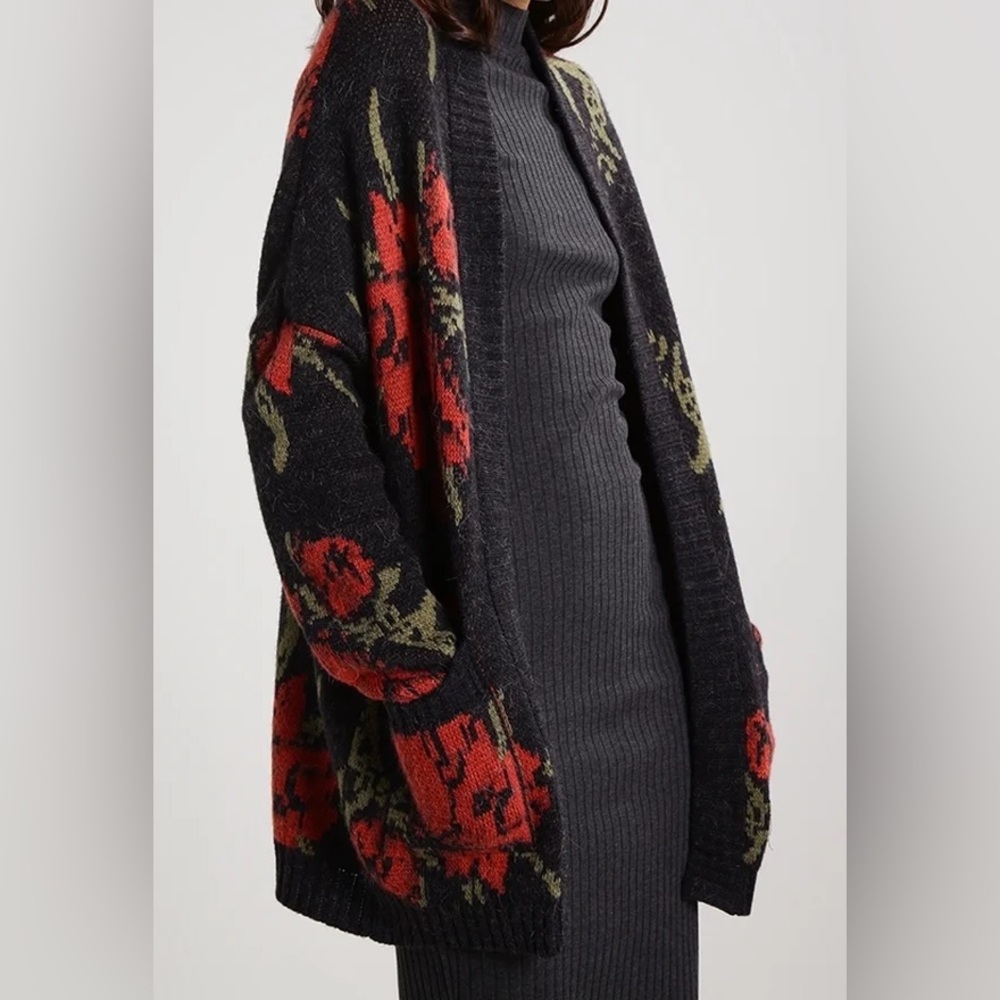 Free People✨Flower Power Floral Alpaca Wool Blend Cardigan Sweater- - Picture 2 of 5